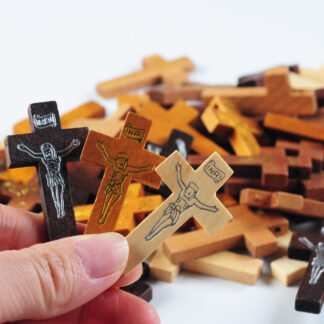 Small wood cross with Jesus printing